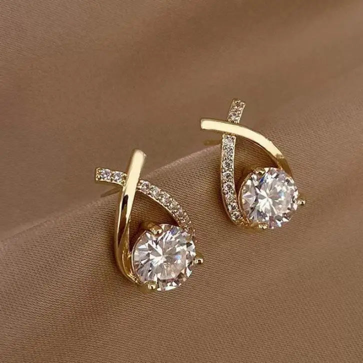 925 Silver Needle Korean Fashion Zircon Geometric Earrings For Women Jewelry 2025 Trending Luxury Crystal Cross Stud Earrings