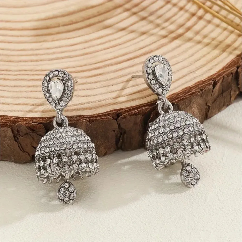 Elegant Inlaid Rhinestone Classic Heart-shaped Droplet Earrings for Women Boho Bell Shaped Earrings Jewelry Gifts