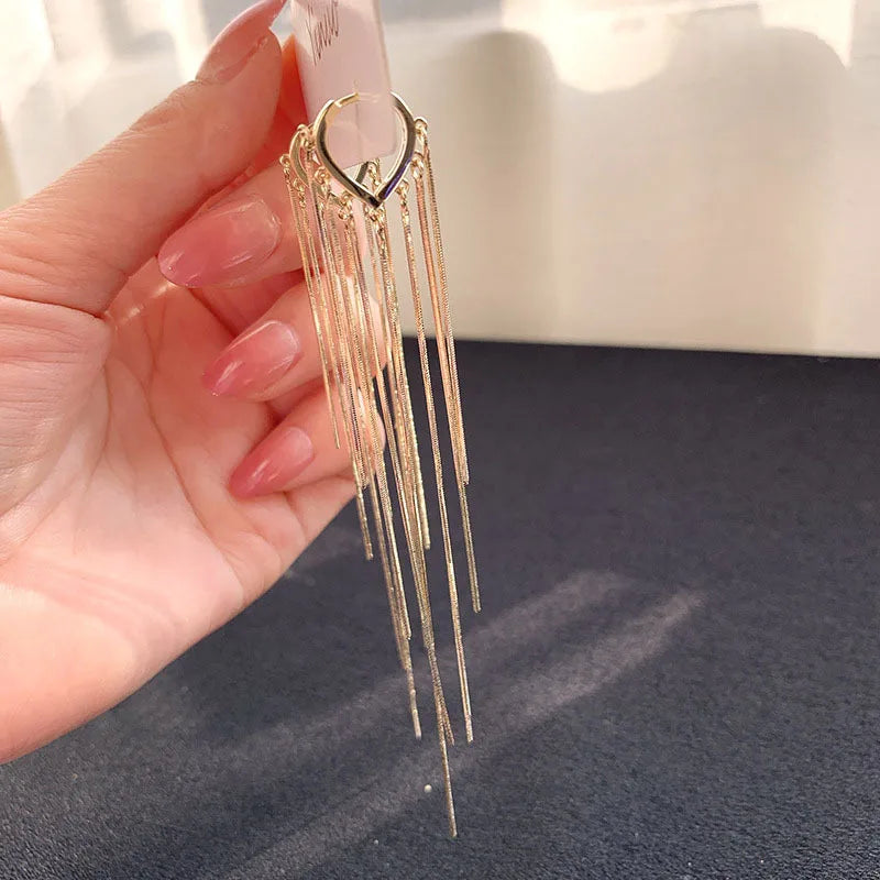 925 Silver Needle Korean Fashion Long Chain Tassel Earrings For Women Metal Earing Jewelry 2025 Trending Women's Drop Earrings