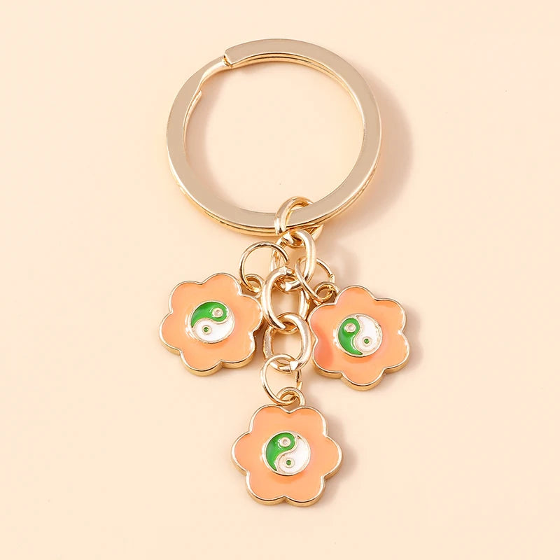 Cute Enamel Keychain Colorful Sakura Flower Key Ring Sweet Key Chains for Women Girls Handbag Accessories DIY Jewelry Gifts