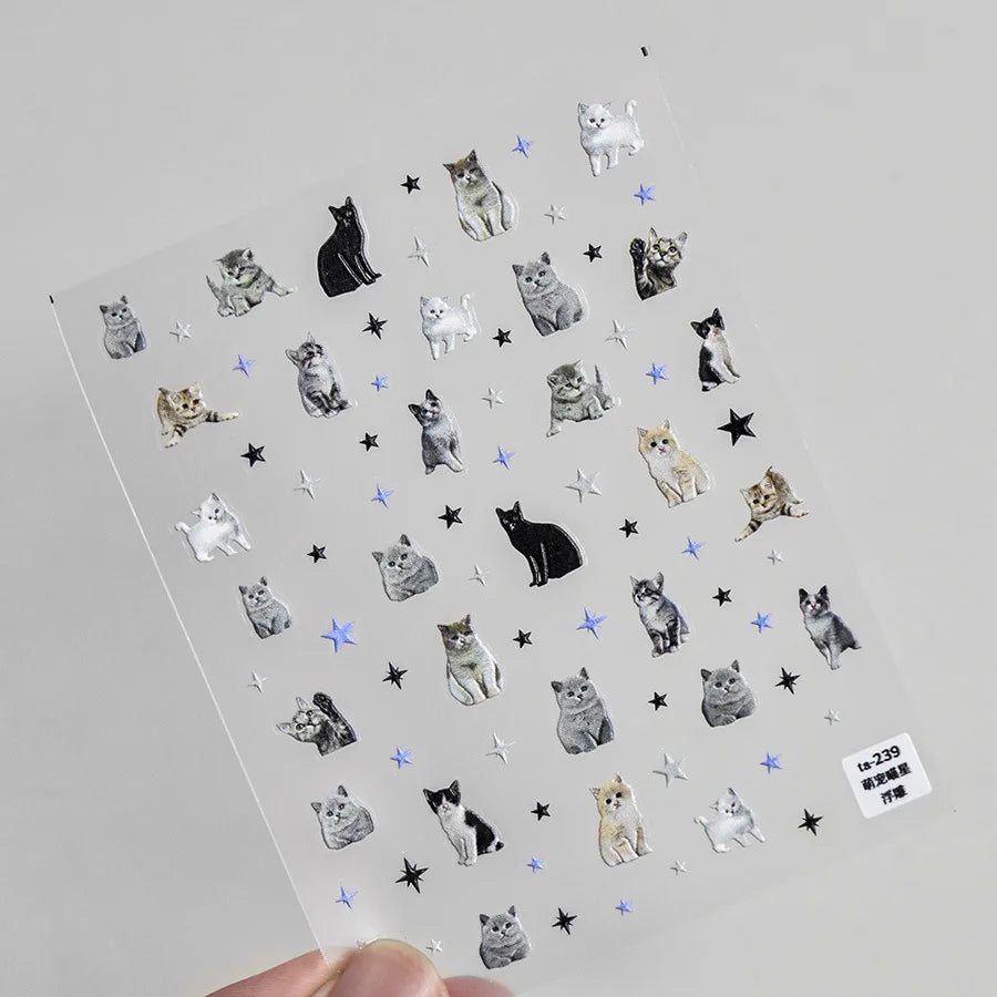 愛らしい犬猫動物ウサギ3Dソフトエンボスレリーフ自己接着ネイルアートステッカーかわいいかわいい子犬子猫スターマニキュアデカール