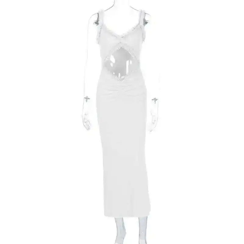 Giyu Sexy Evening Club Party Dresses Women 2025 Summer Sleeveless Backless Hollow Out Maxi Long Dress Elegant Bodycon White Robe