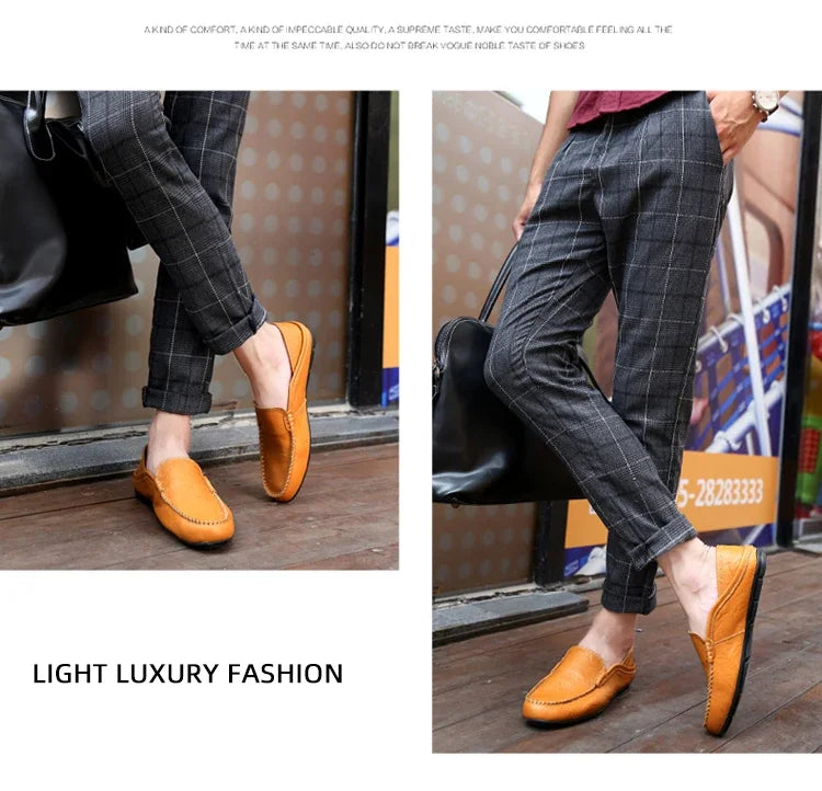Men Loafers 2024 New Leather Shoes Men‘s Casual Shoes Moccasins Breathable Sneakers Men Driving Shoes Comfort Flats Plus Size 46