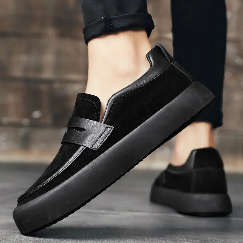 Loafers Men Shoes Leather Walking Shoes Business Non-slip Soft Bottom Work Loafers Round Flat Bottom Footwear Outdoor Sneaker