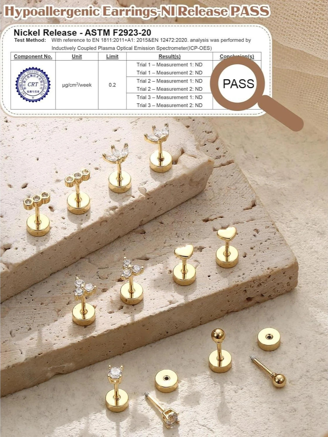 FASACCO Flat Back Stainless Steel Stud Earrings for Women 14K Gold-plated Cartilage Earring Helix Conch Tragus Piercing Jewelry
