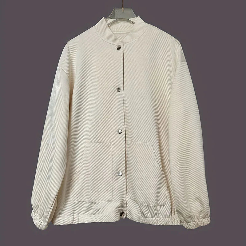2025 Autumn Winter New Solid Color Jacket Women Single Breasted Long Sleeve Outerwear Elegant Stand Collar Pocket Commute Coat