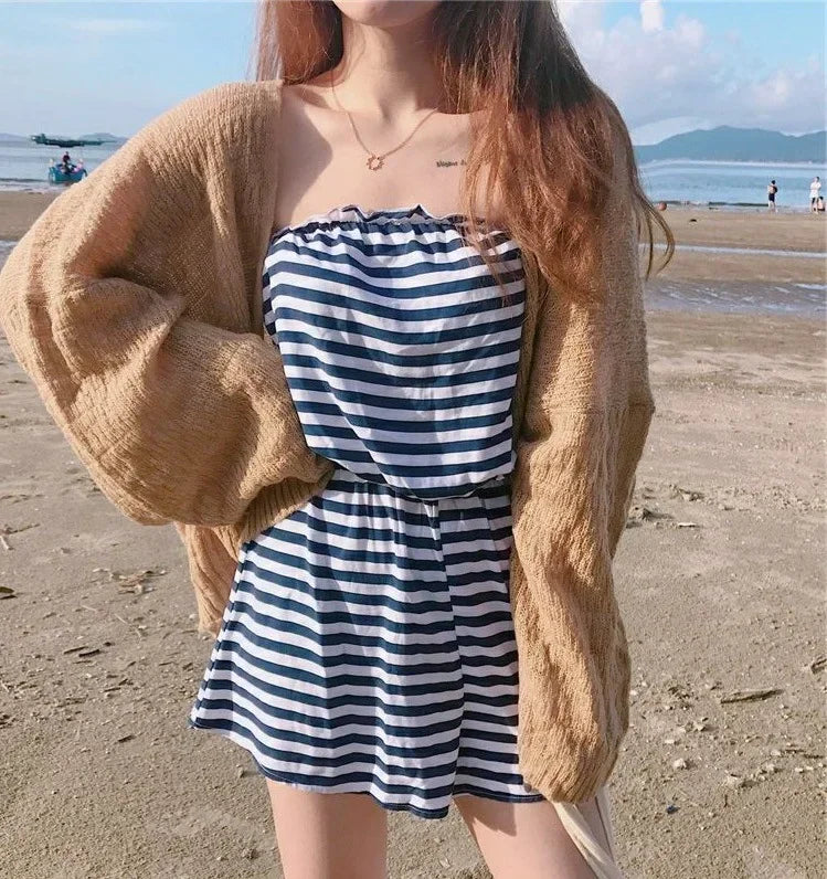 Women's Y2K Korean Cropped Cardigan - Loose Knit Summer Cover-Up for Beach Outfits & Casual Layers