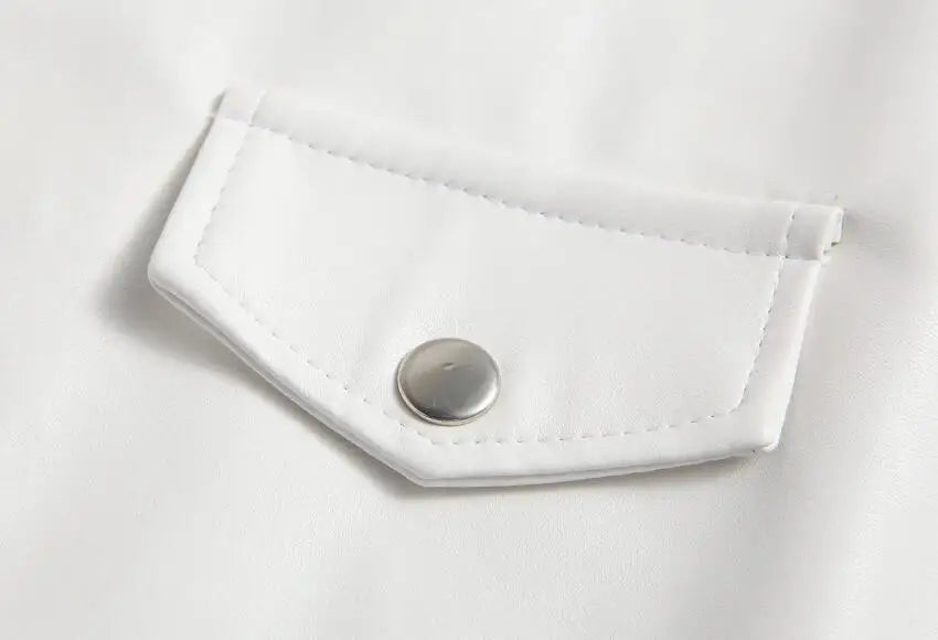 White PU Leather Jacket Men's Jacket Long Sleeve Motorcycle Punk Style Coat Autumn Winter
