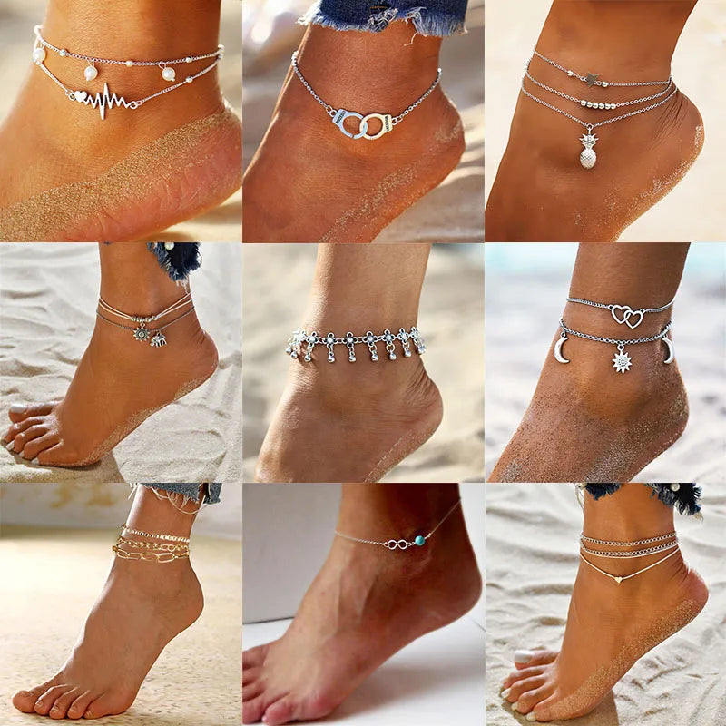 2/3pcs/set Beach Anklets for Women Pearl Beads Sunflower Pendants Foot Chains Bohemian Foot Accessories Summer Barefoot Chain