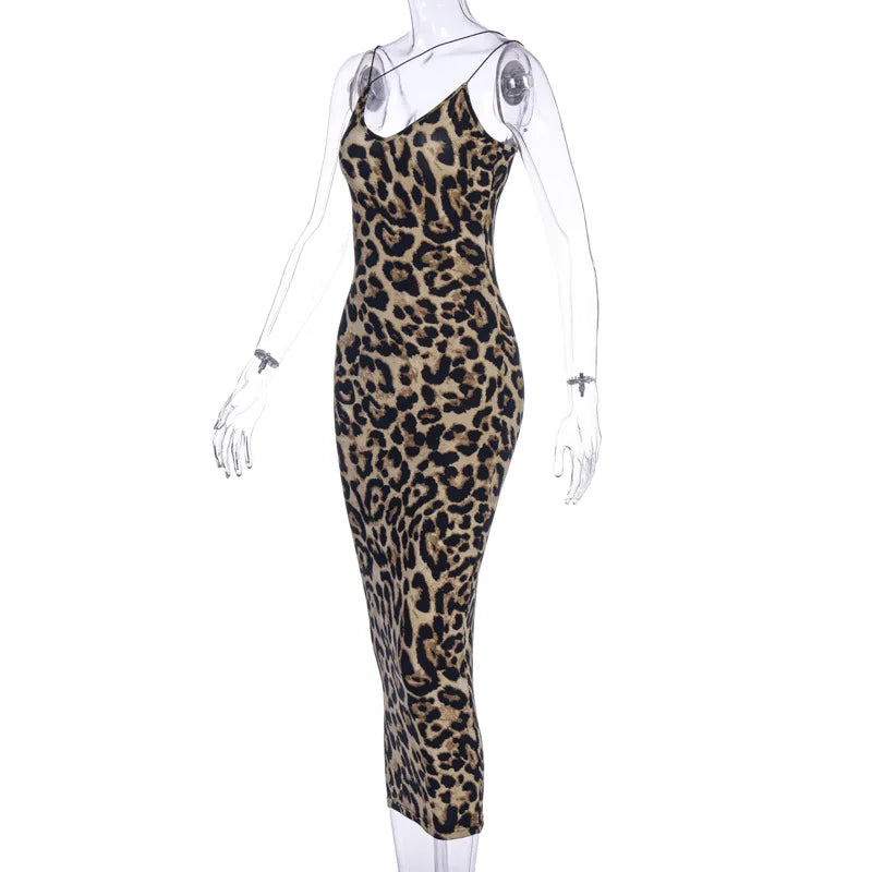 Dulzura Women Party Club Evening Streetwear Leopard Bodycon Midi Dress 2024 Summer Clothes Wholesale Items For Business