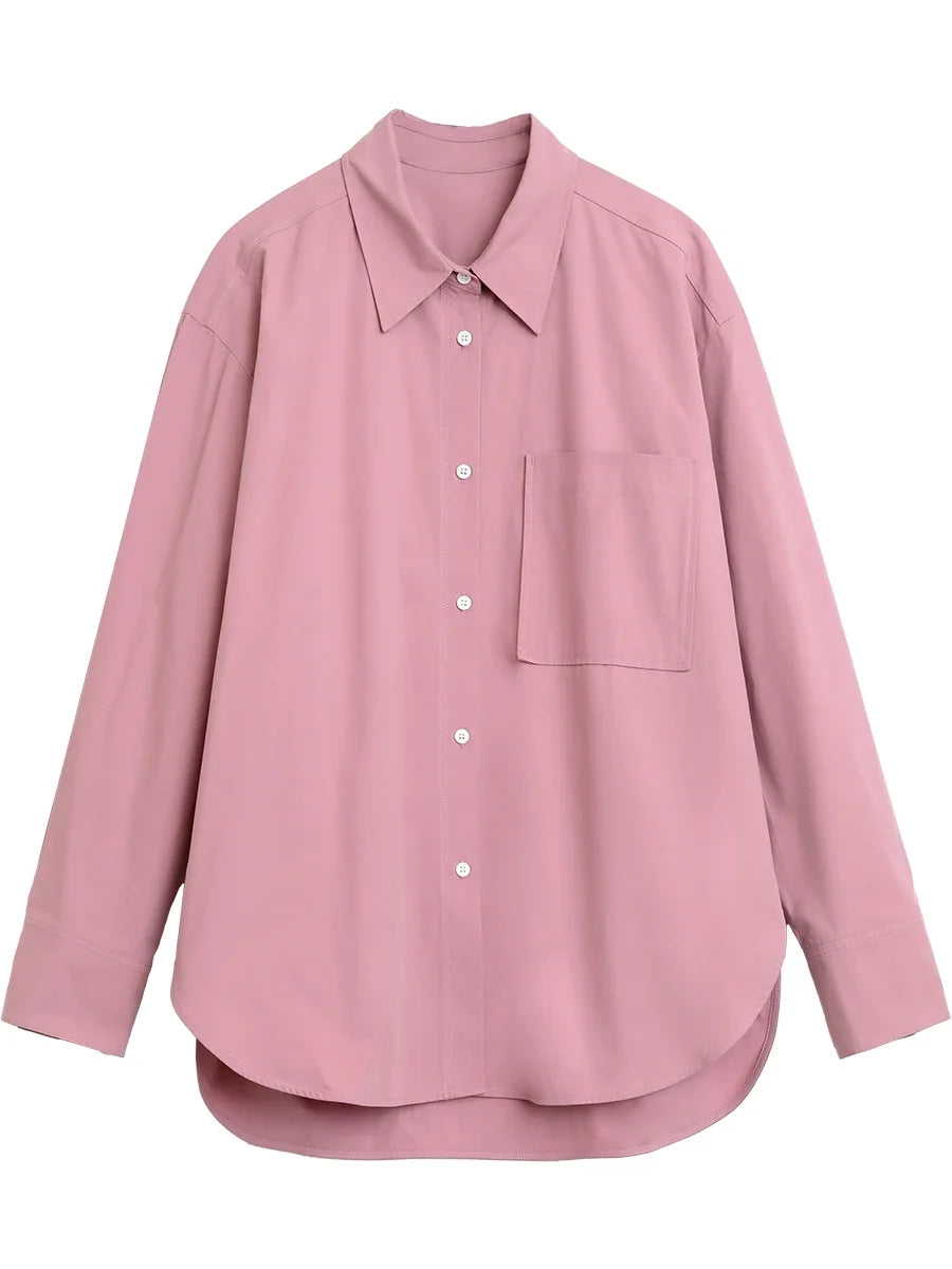 CHIC VEN Women Shirts Solid Long Sleeve Loose Single Breasted Female Blouses Woman Cotton Spring Summer 2025 Clothing