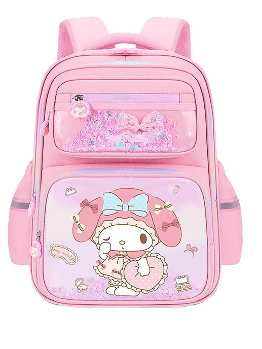 New Kuromi 2-Wheel Trolley School Bag Girls Cartoon Melody Backpack Load-Reducing Large Capacity 6-Wheel Trolley Backpack