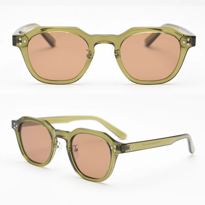 Peekaboo korean style retro sun glasses for women TR90 frame polygon polarized sunglasses uv400 male green brown 2023 summer