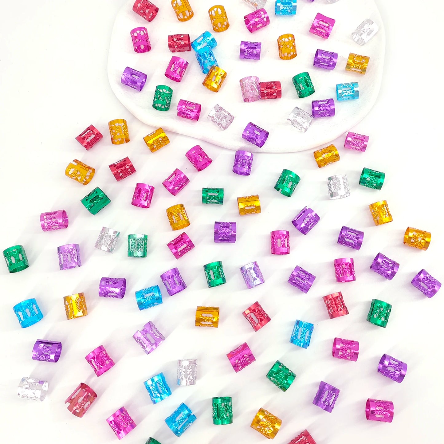 100Pcs multicolour Hair Jewelry for Braids Dreadlocks Beads Hair Rings Hair Clips Adjustable Metal Cuffs for Hair Accessories