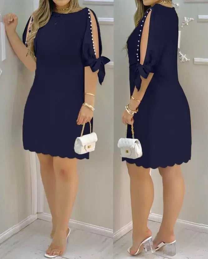 Elegant Dresses for Women Hollow Out Round Neck Casual Mini Dress Vacation New Fashion 2023 Summer Casual Sexy Female Clothing