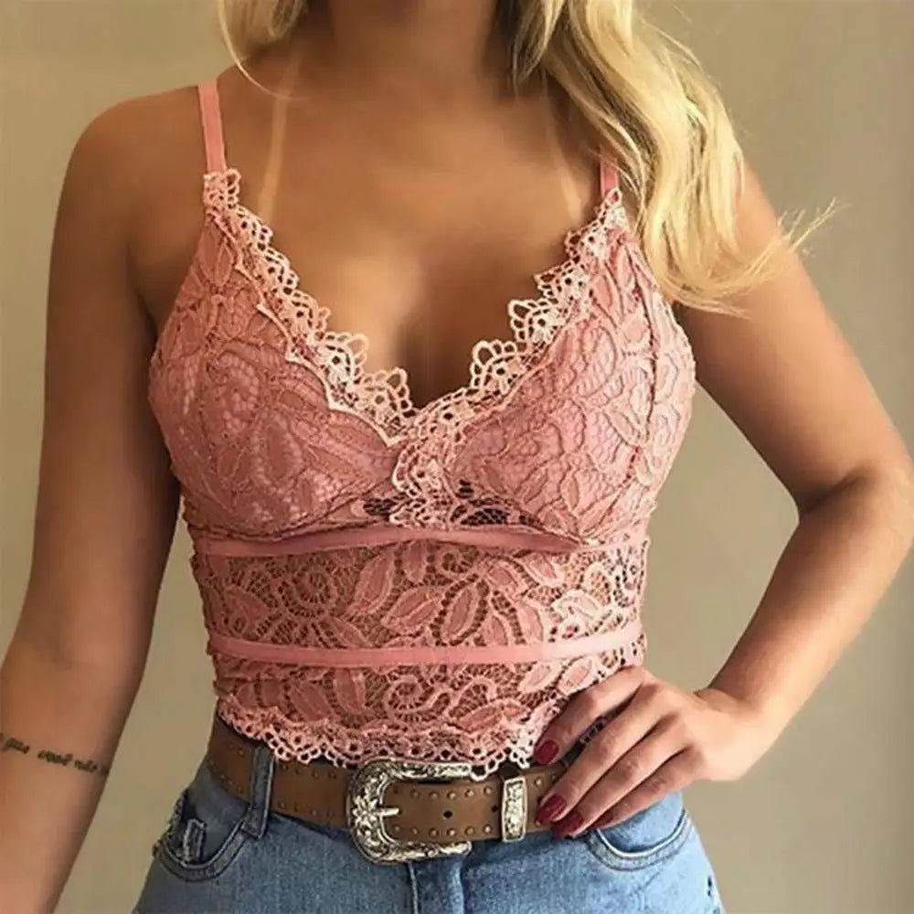 Plus Size 3XL Vest Tank Women Lace Sexy Camisole V Neck Tank Top Underwear Vest Candy Color Bralette Clothes