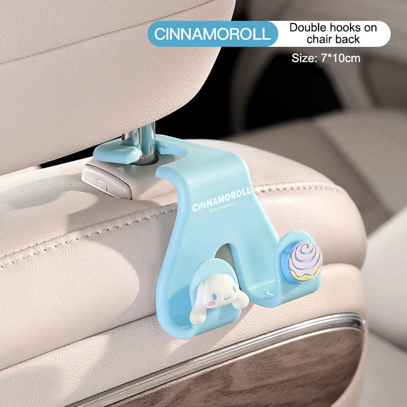 Kawaii Hello Kitty Car Seat Headrest Hook Sanrio Cinnamoroll Kuromi Auto Back Seat Organizer Hanger Storage Car Interior
