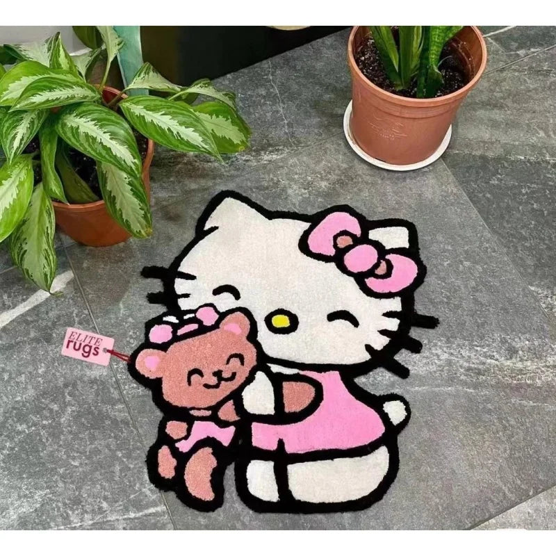 Cartoon Hello Kitty Plush Floor Mat Bathroom Door Absorbent Cute Non-slip Foot Mat Imitation Cashmere Carpet Bedside Decoration
