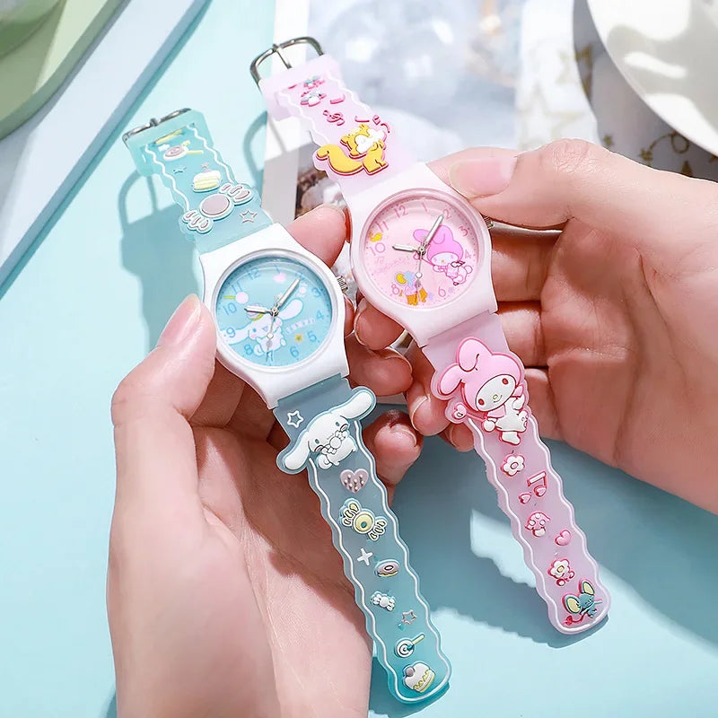 Sanrio Hello Kitty Children Wrist Watch Kuromi Cinnamoroll My Melody Kawaii Waterproof Silica Gel Chronograph Watch Student Gift