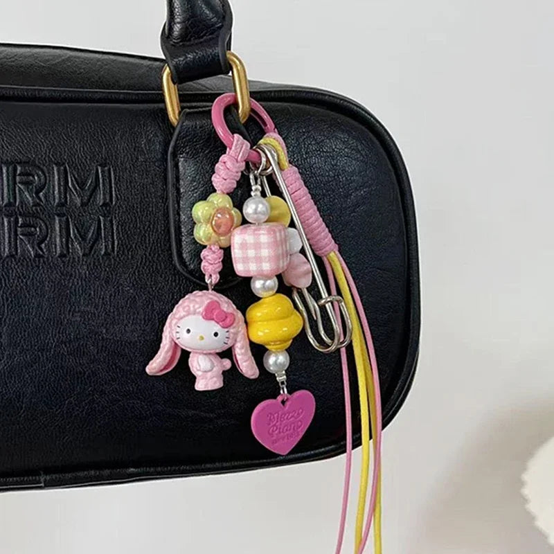Sanrios Hellokittys Keychain Kawaii Cute Action Figure Rabbit Plush Key Chain Doll Pendant Bag Charm Accessories Keyring Ins