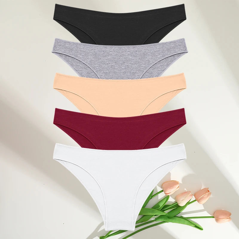 FINETOO 5PCS/Set M-XXL Panties Women Cotton Lingerie Woman Underwear Sexy Femme Underwear Girls Underpant Panty 7 Solid Colors