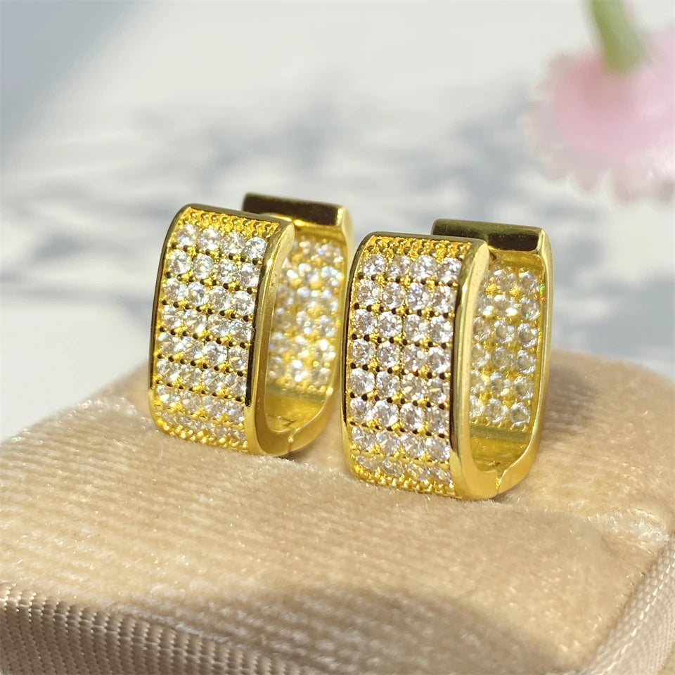 Vintage Hip Hop Round Hoop Earrings for Men Crystal Cubic Zirconia Fashion Versatile Male Jewelry Trend Circle Earring Gift