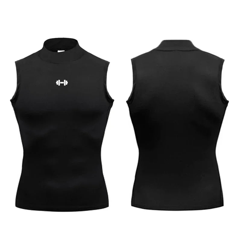 コンプレッションシャツ メンズ 夏用 スポーツウェア ランニングベスト 伸縮性 速乾 スポーツ ノースリーブ トップス Tシャツ タートルネック ジム ワークアウト タンクトップ