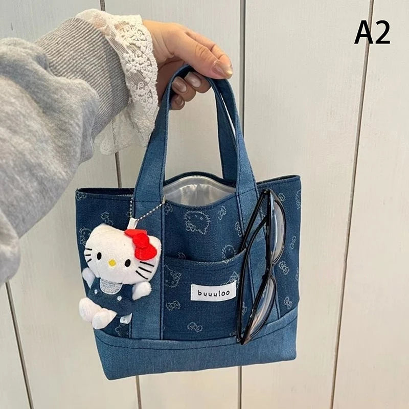 Cartoon Sanrio Hello Kitty Plaid Handbag Commuting Light Portable Summer Storage Shoulder Handbag High Capacity