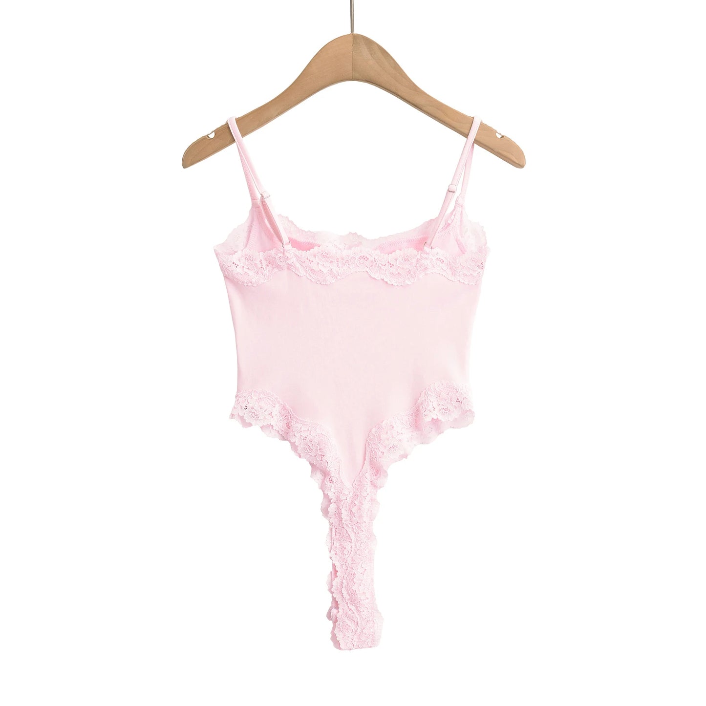Sexy Bodysuit Tops For Women 2025 Summer Y2k Clothes Lace Panel BodySuits Women Solid Color Cami Bodysuit Backless Lace Top Pink