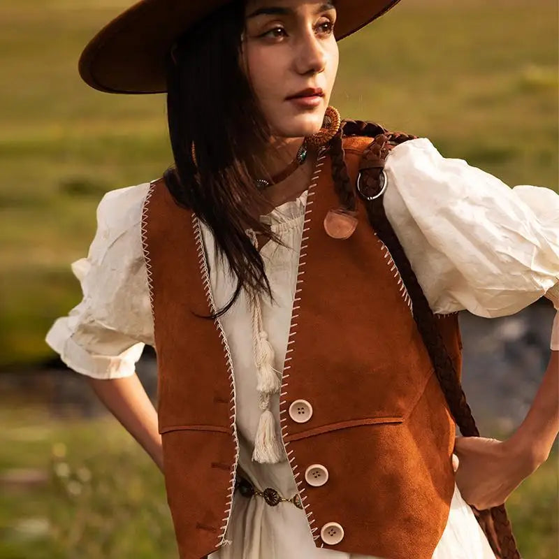 Fashion Women's Brown Button Vest Waistcoat