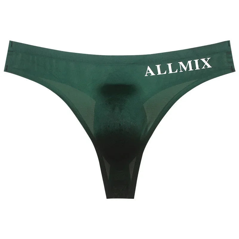 Sexy Transparent Underwear Men Thongs Sports Fitness Letter Thin Hip Sissy Panties G-Strings Ice Silk Low Waist Seamless Thongs