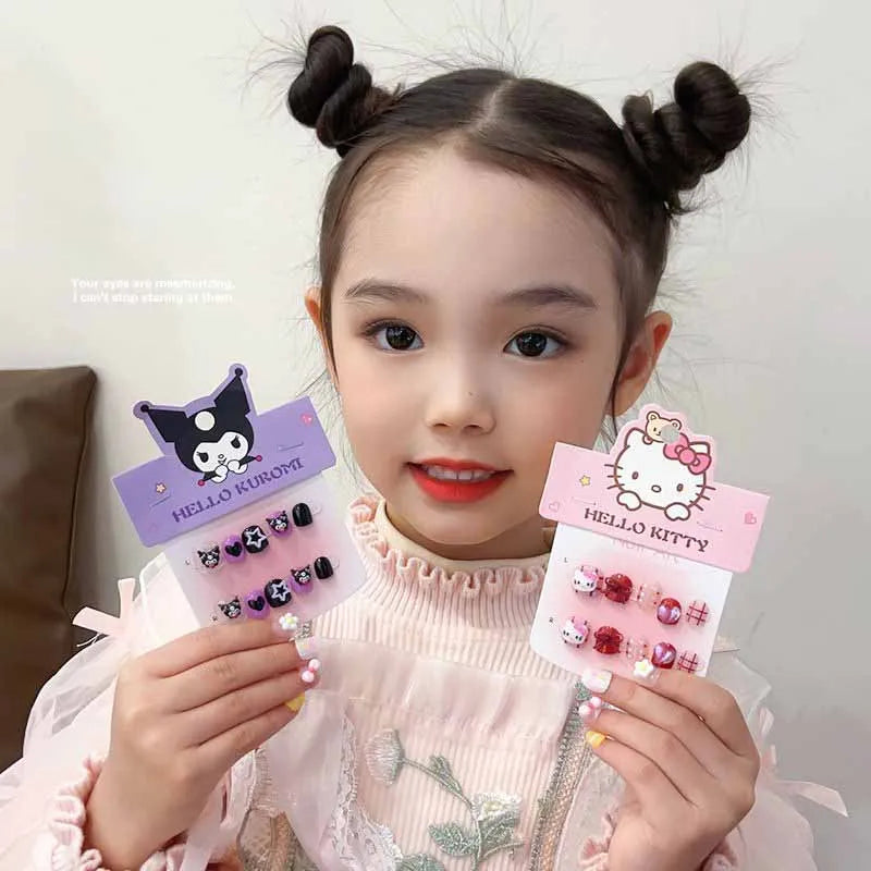 40/30/20/10Pcs Sanrio Children's Cute Cartoon Kuromi Hello Kitty Press on Nails Baby Fake Nails Girls Gift Toys Girls Nail Tips