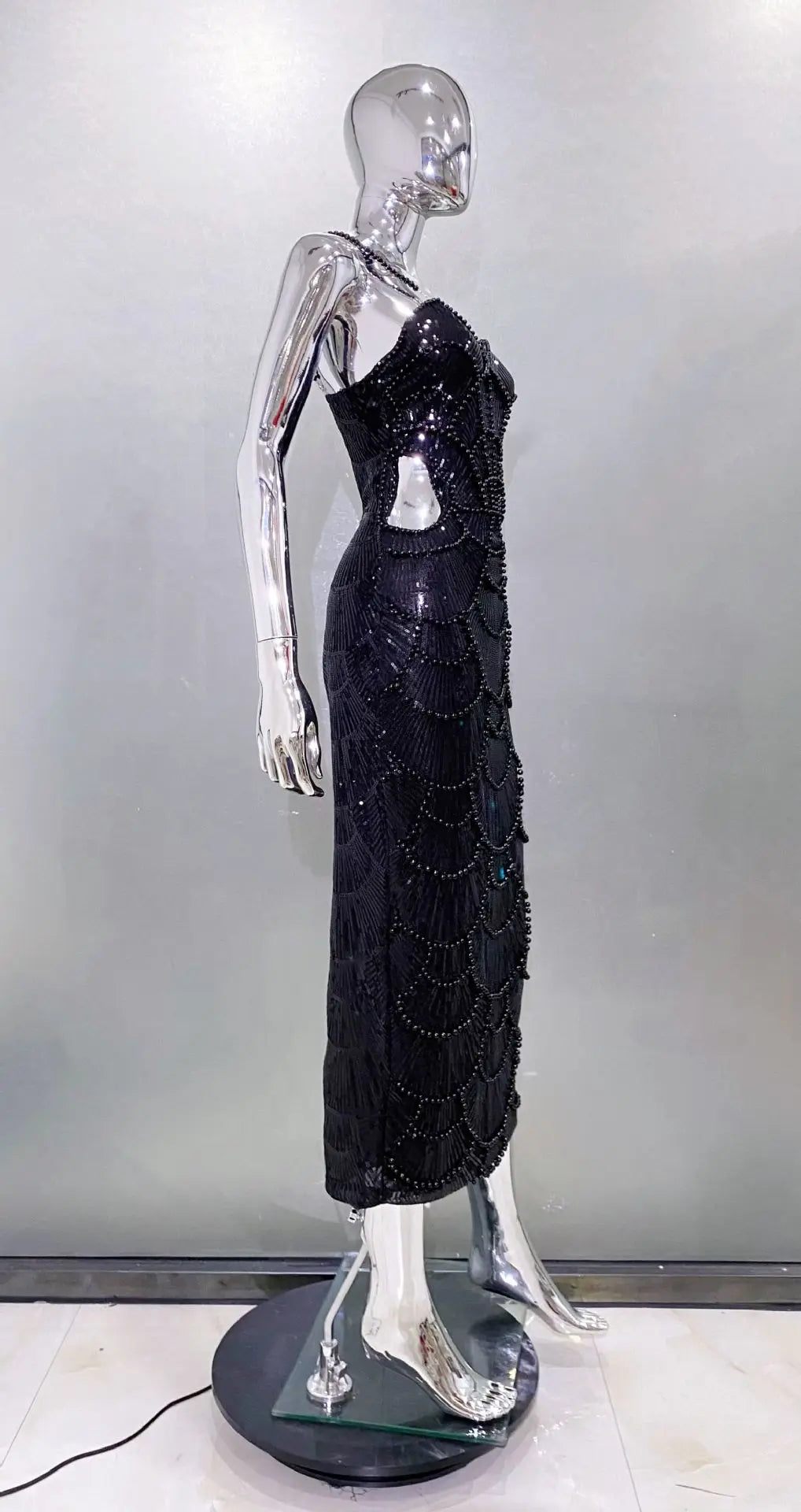 Deluxe Exquisite Sequin Beaded Sexy Hollow Suspender Dress Celebrity Birthday Party Dinner Dress Sweet Date Prom Dress