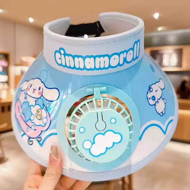 New Cute Kuromi Kids Sun Hat with Cooling Fan Summer Breathable Uv Protection Cap for Boys Girls Outdoor Play Wide Brim Visor