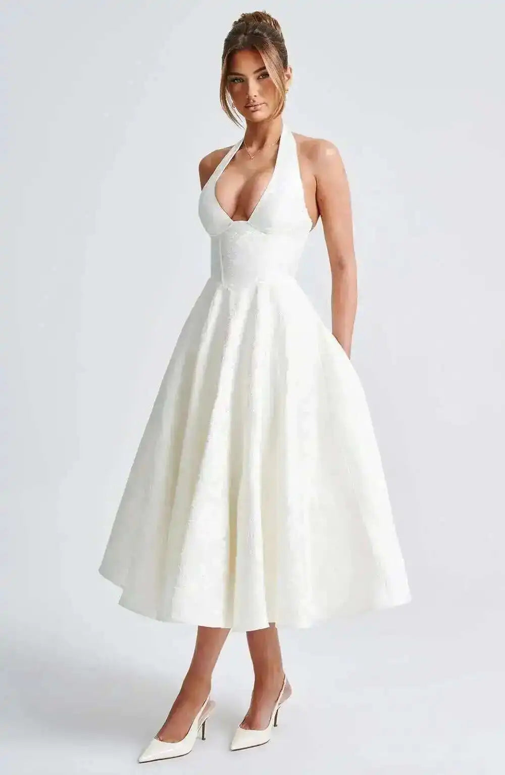 Giyu Club Evening Party Dresses Women 2025 Summer Sexy Bow Halter Long Dress Elegant Jacquard Lace Up Backless Birthday Robe