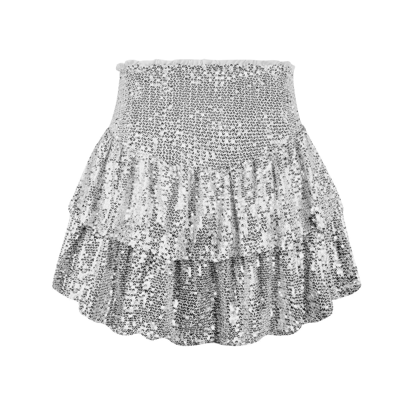 2024 Fashion Party Evening Clothes for Women Summer Sexy Elastic High Waist Sequin Mini Pleated Skirts Streetwear Short Dress
