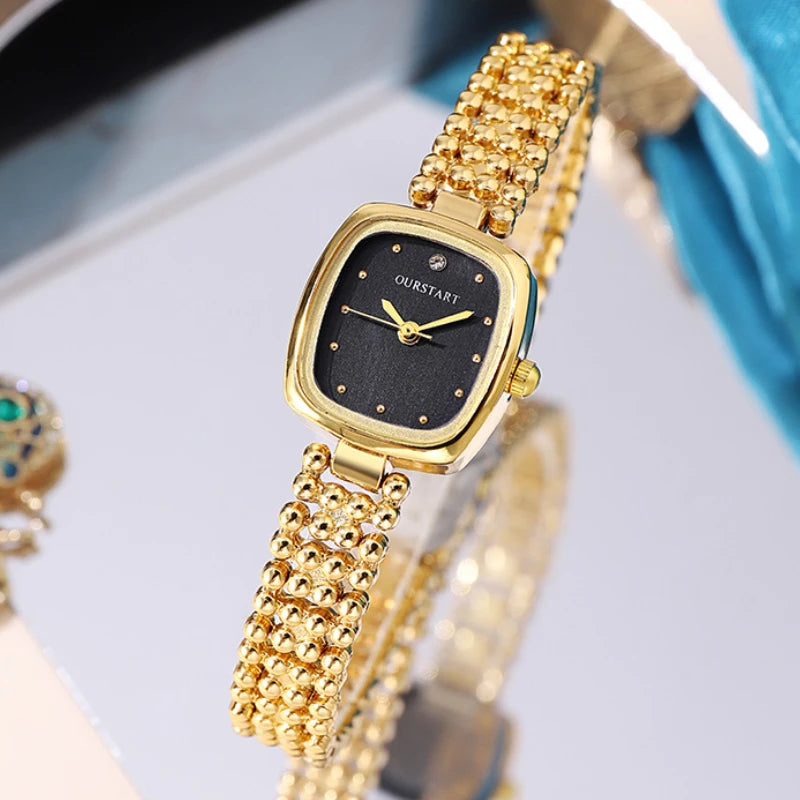 Luxury Gold Bracelet Watches for Women High Quality Retro Square Quartz Wristwatches Steel Strap Ladies Clock Gifts Reloj Mujer