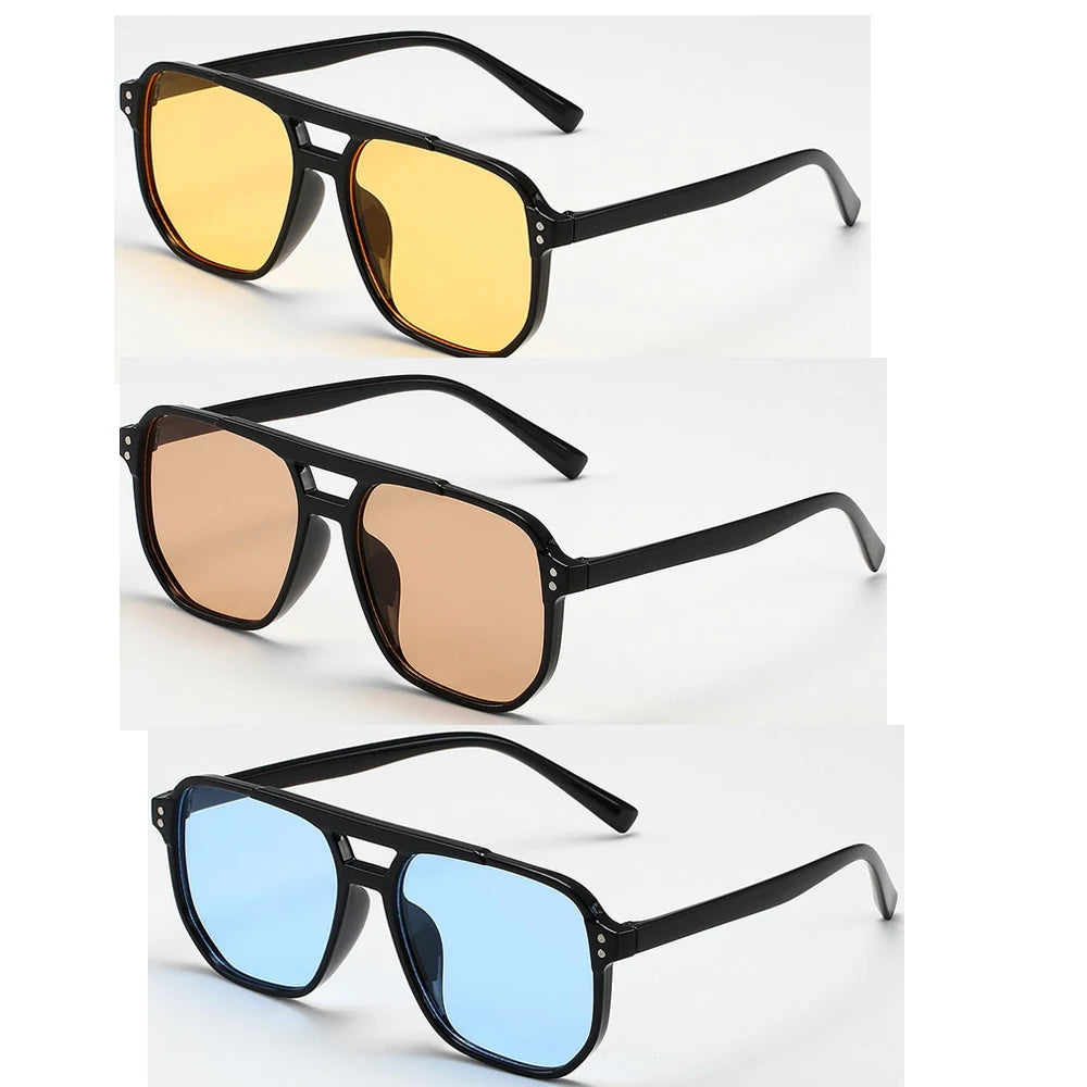 Women Men Square Sun Glasses Retro Polygon Sunglasses Female Black Vintage Fashion Ladies Oculos De Sol Double Beam Eyeglasses