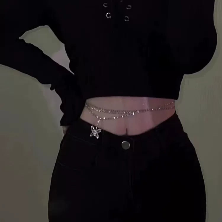 Y2K Designer belt Jewelry Multilayer Pearl waist chain for Women's Fashion Retro Character Playing Body Accessories Party Belts