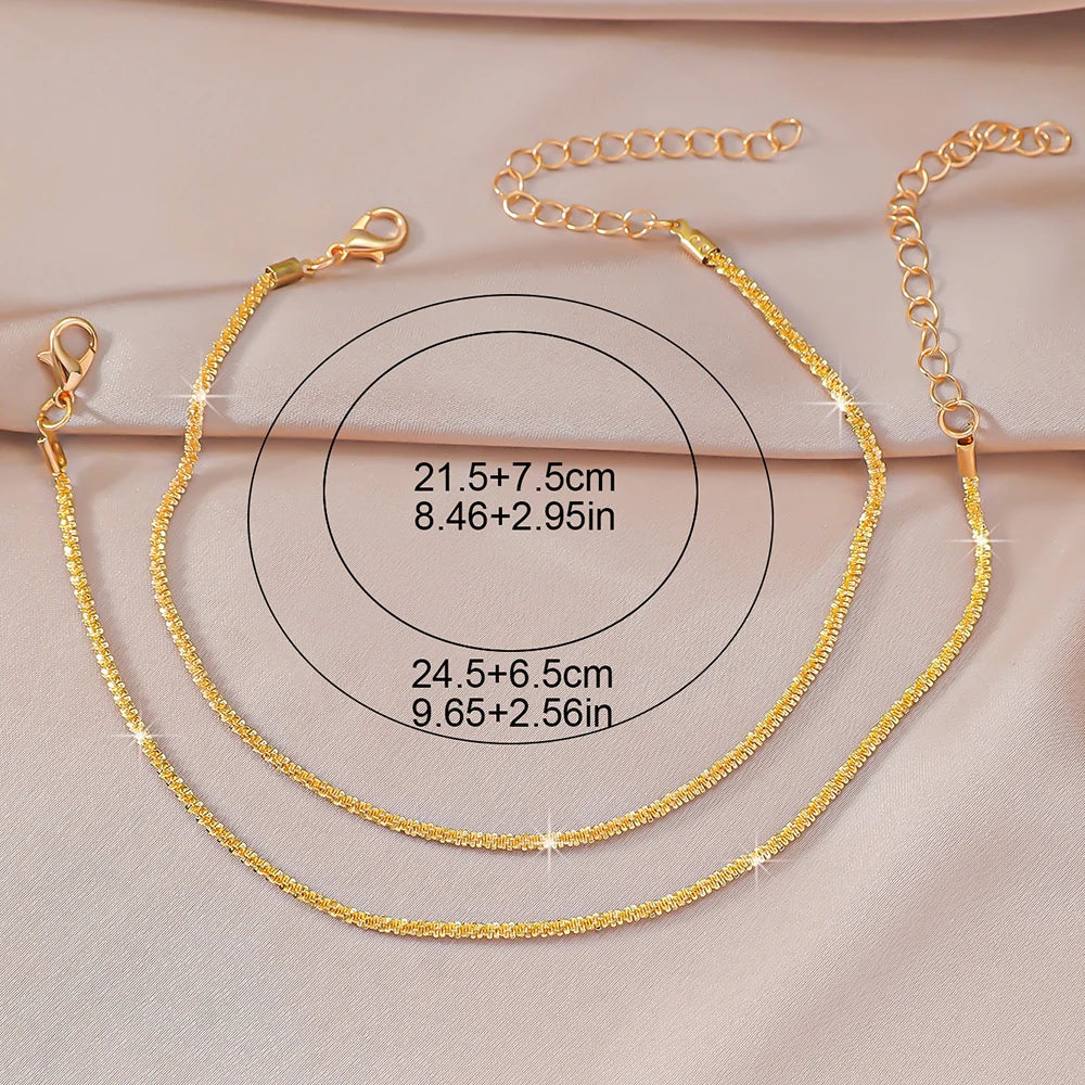 LATS Shiny Sparkling Simple Anklet for Women Gold Silver Color Elegant Jewelry Female Beach Ankle Bracelet on Foot Party Gift