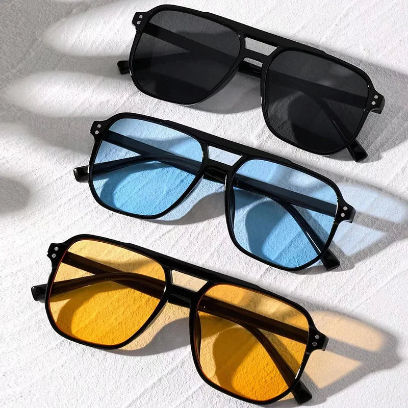 Women Men Square Sun Glasses Retro Polygon Sunglasses Female Black Vintage Fashion Ladies Oculos De Sol Double Beam Eyeglasses
