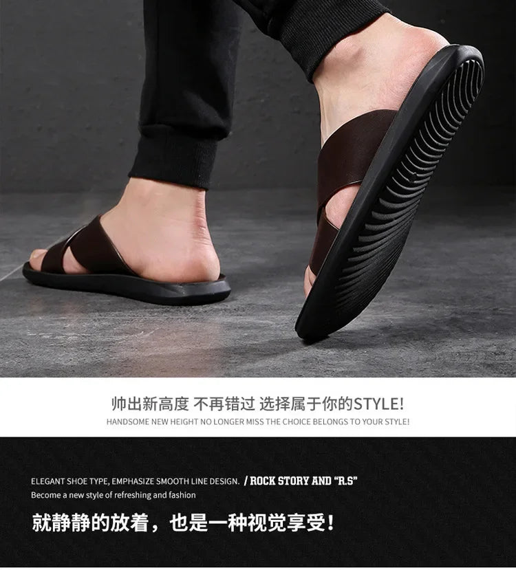 Sandals for Men Slippers Genuine Leather Luxury Brand Fashion Men Flats Casual Non-slip Beach Sandalia Zapatos Hombre 2024