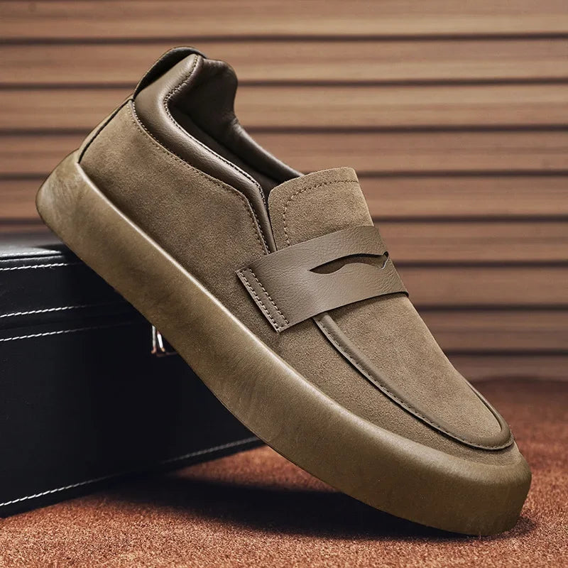 Loafers Men Shoes Leather Walking Shoes Business Non-slip Soft Bottom Work Loafers Round Flat Bottom Footwear Outdoor Sneaker