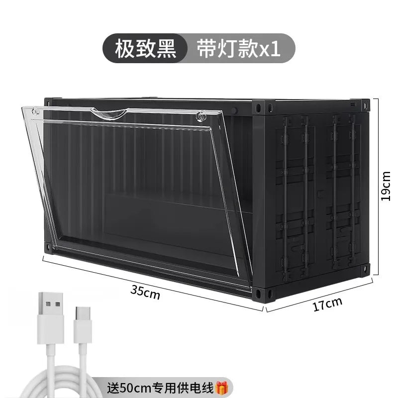35x17x19cm Cool Large Storage Box Display Sound-activated Lamp Container Rack Cabinet PP Material Bubble Mat Doll Display Box