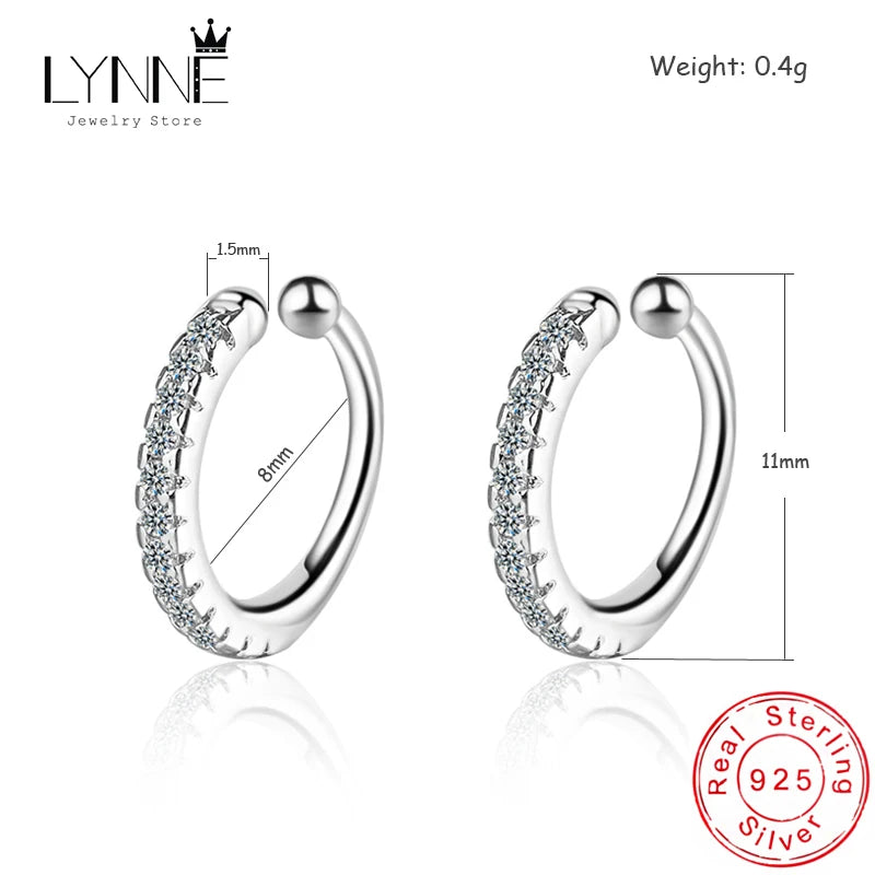 Punk Rock Unisexual U Type Zircon Clip Earrings 925 Sterling Silver C Shape Rhinestone Ear Bones Nose Clip Women&Men Jewelry