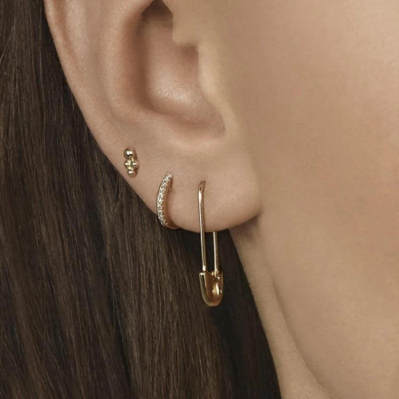 Minimalist Safety Pin Shape Leverback Earrings for Women U-shaped Gold Plated Lock Pendant Pierced Earring Jewelry Accessories