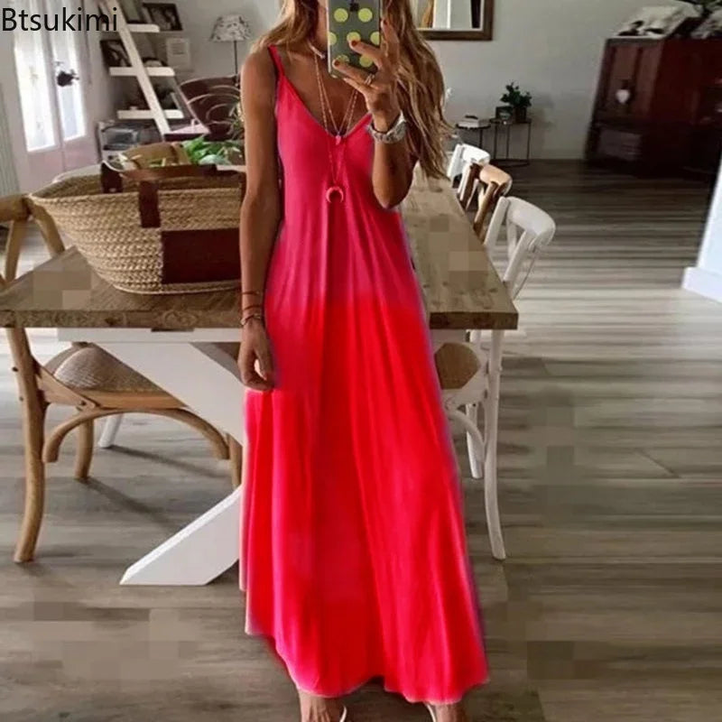 Plus Size 4XL 5XL Women's Summer Casual Loose Strap Dress Sexy Beach Boho Maxi Dress Large Size Long Dresses Female Robe Femme