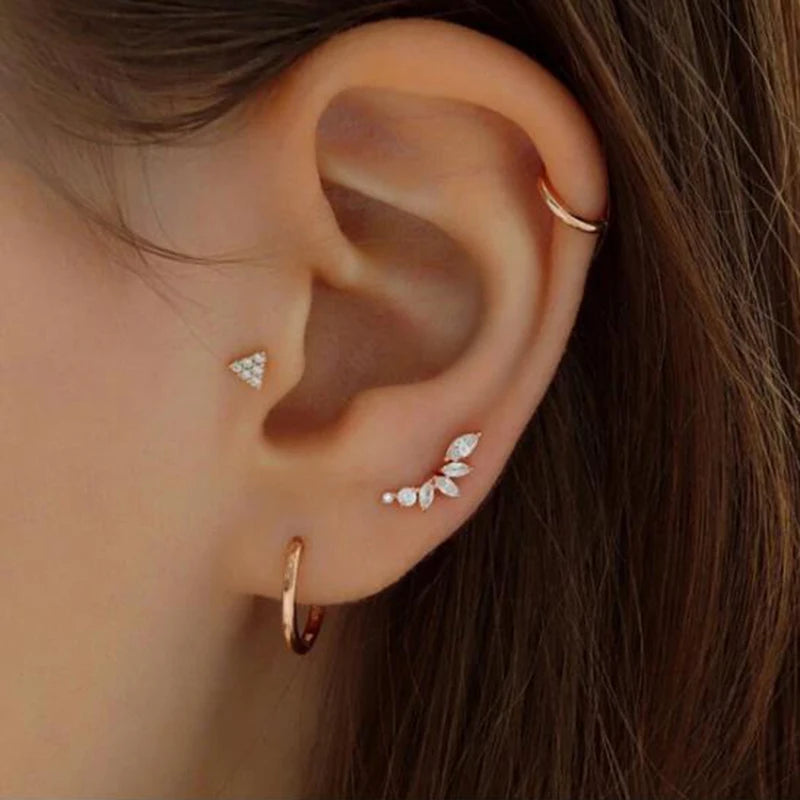 Aide 925 Sterling Silver 1pc Geometry Multi Piercing Stud Earrings For Women K Gold Simple Elegant Tassel Jewelry Gift Pendiente
