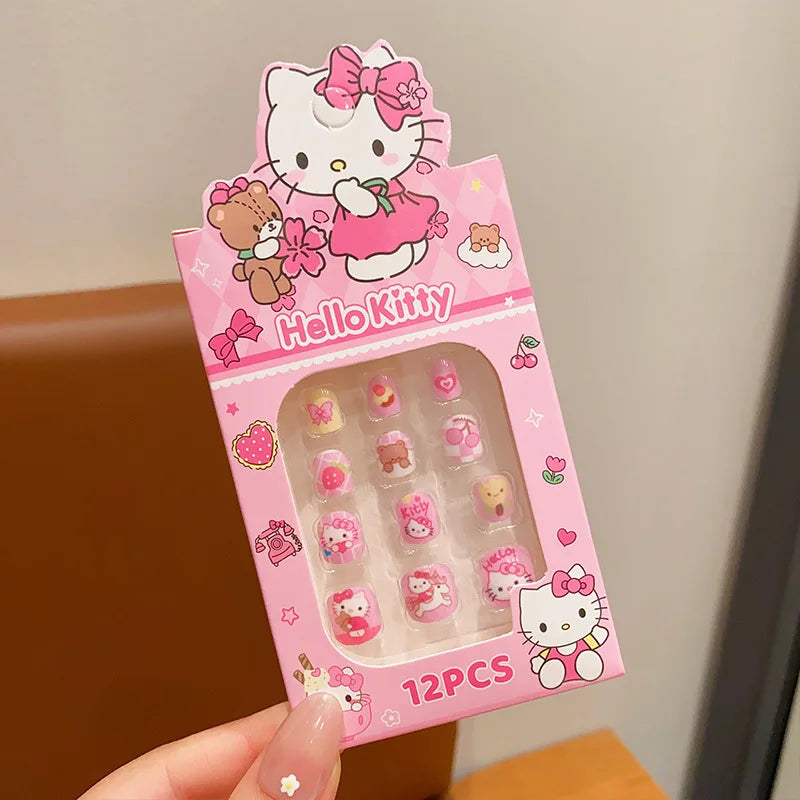 Sanrio Children's Nail Patch Cartoon Hello Kitty Kuromi Nail Sticker Detachable Girl Nails Sweet Lovely Nail Stickers Toy Gift