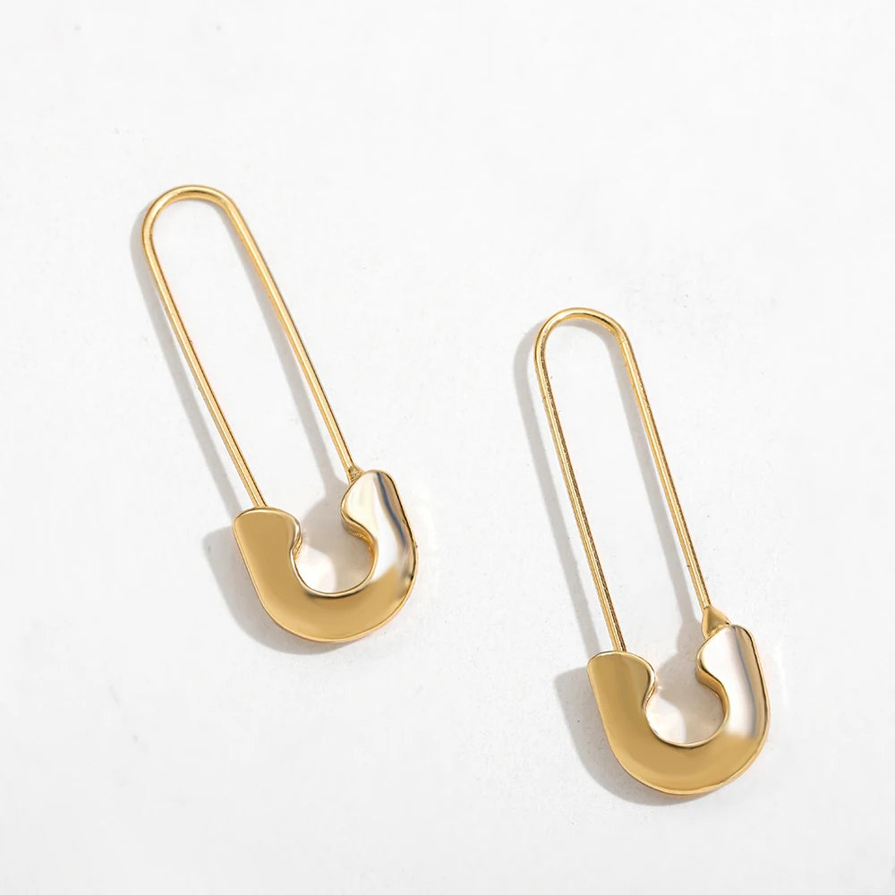 Minimalist Safety Pin Shape Leverback Earrings for Women U-shaped Gold Plated Lock Pendant Pierced Earring Jewelry Accessories